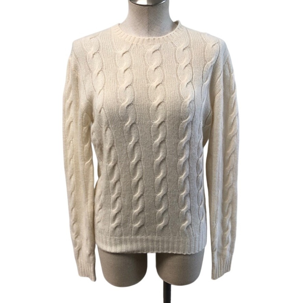 Ralph Lauren Purple Label Sweater Womens XS Cream Cashmere Cable Knit Italy